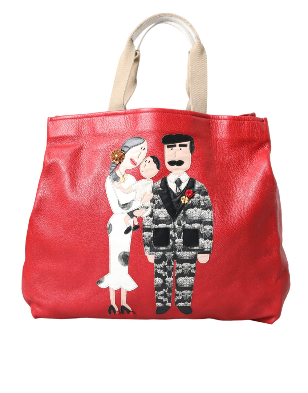 Dolce & Gabbana - Dolce & Gabbana Red Leather #DGFamily Patch Shopping Tote Bag - BAG1485 - Ask Me Wear