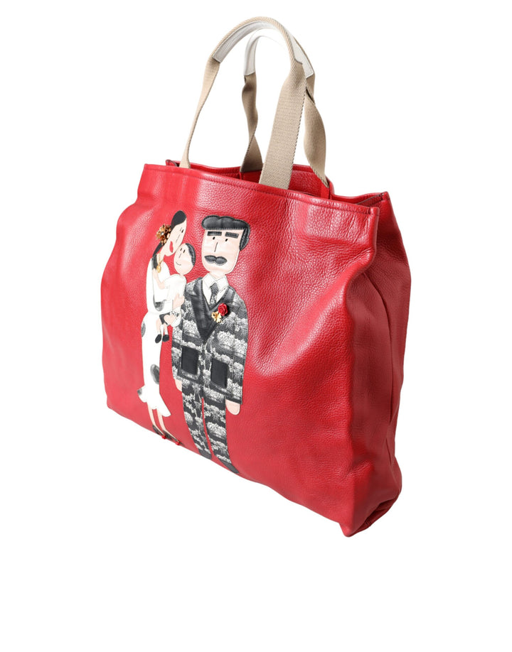 Dolce & Gabbana - Dolce & Gabbana Red Leather #DGFamily Patch Shopping Tote Bag - BAG1485 - Ask Me Wear