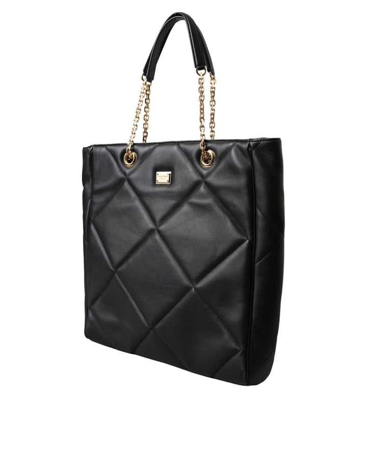 Dolce & Gabbana - Dolce & Gabbana Black Leather JUNGLE Quilted Shopping Tote Bag - BAG1492 - Ask Me Wear