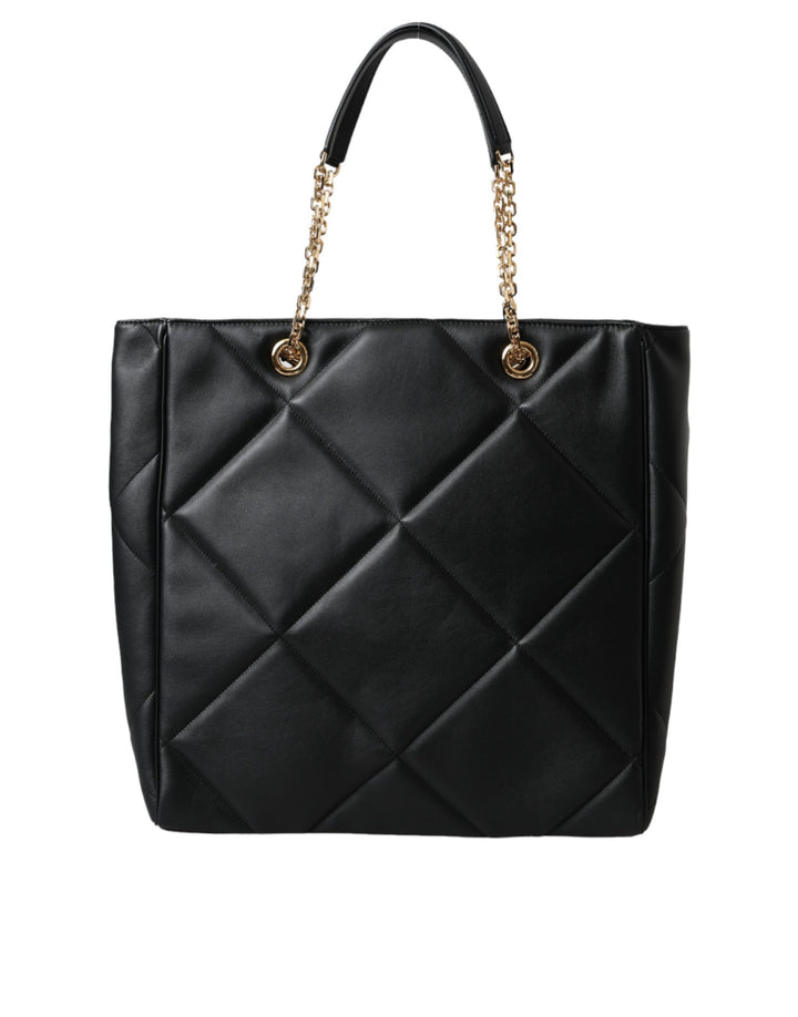Dolce & Gabbana - Dolce & Gabbana Black Leather JUNGLE Quilted Shopping Tote Bag - BAG1492 - Ask Me Wear