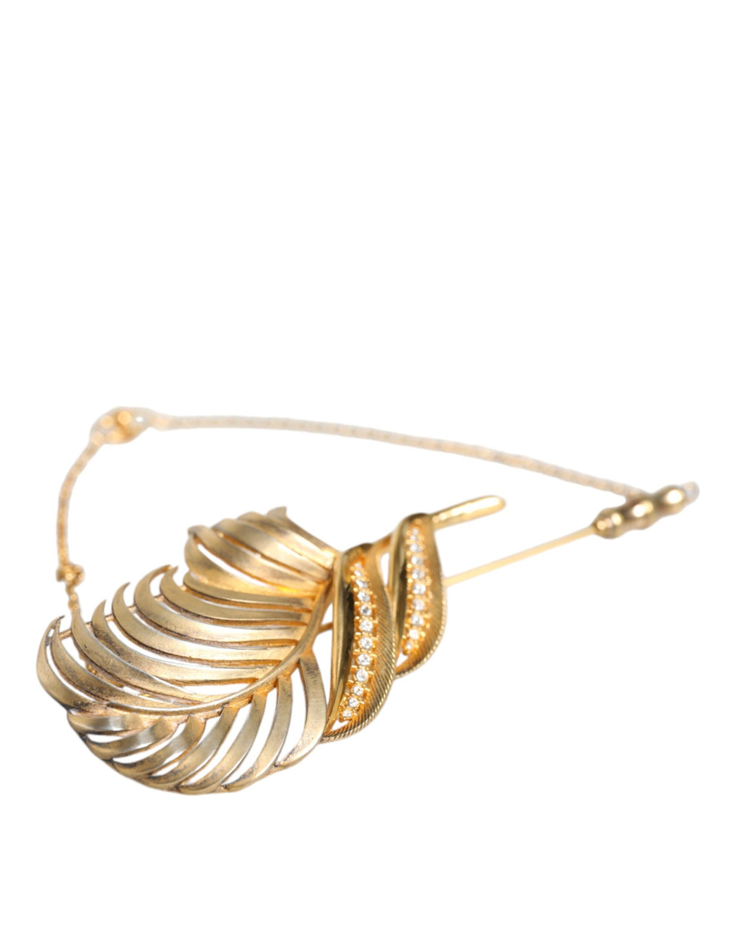 Dolce & Gabbana - Dolce & Gabbana Gold Tone 925 Sterling Silver Leaf Crystal Chain Brooch - SMY10397 - Ask Me Wear