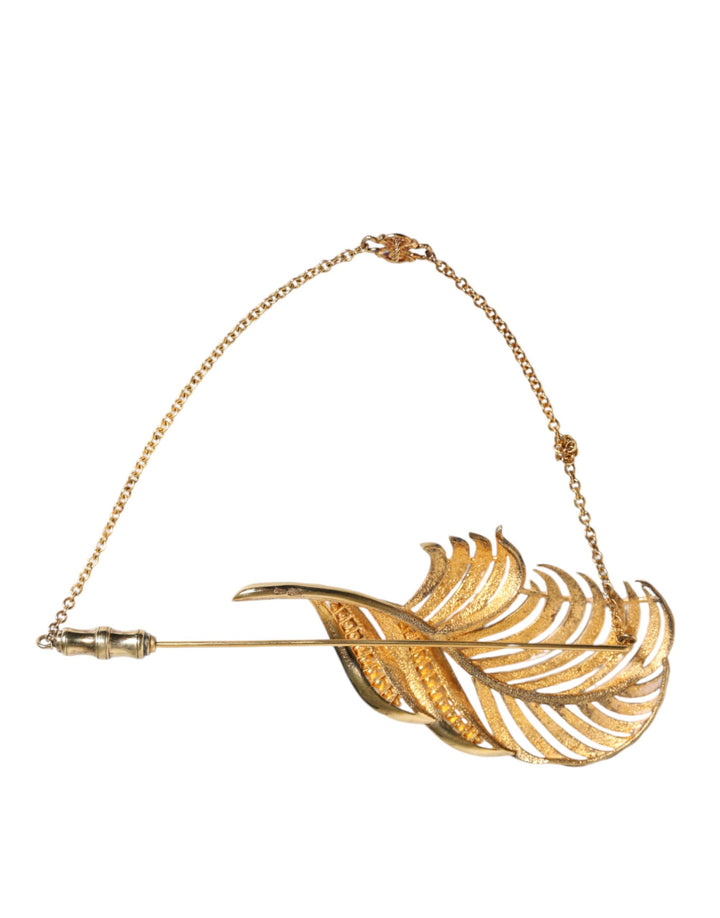 Dolce & Gabbana - Dolce & Gabbana Gold Tone 925 Sterling Silver Leaf Crystal Chain Brooch - SMY10397 - Ask Me Wear