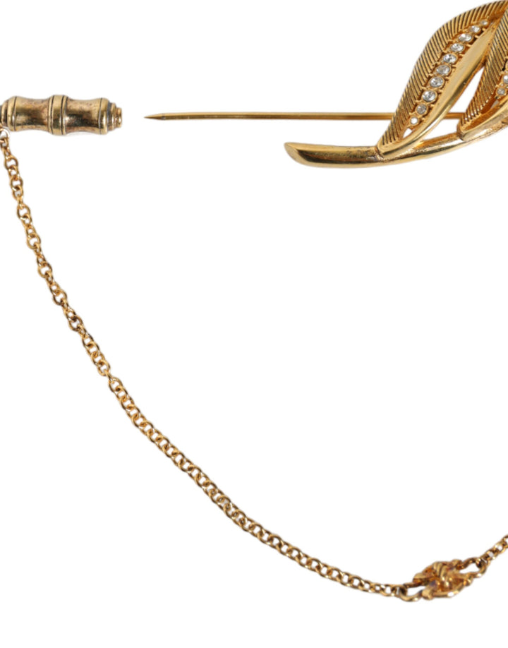 Dolce & Gabbana - Dolce & Gabbana Gold Tone 925 Sterling Silver Leaf Crystal Chain Brooch - SMY10397 - Ask Me Wear