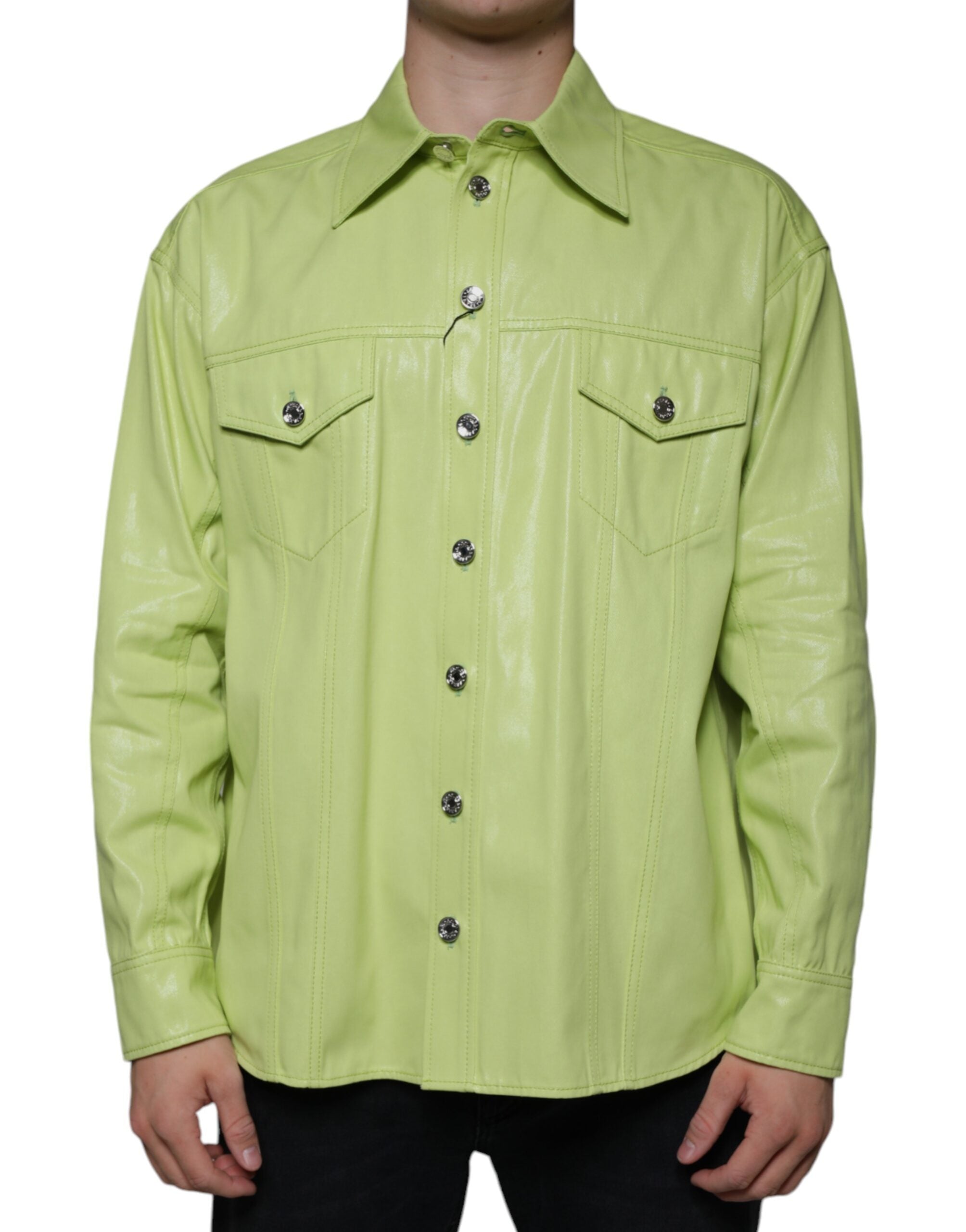 Dolce & Gabbana Green Cotton Collared Men Button Down Shirt - IT39