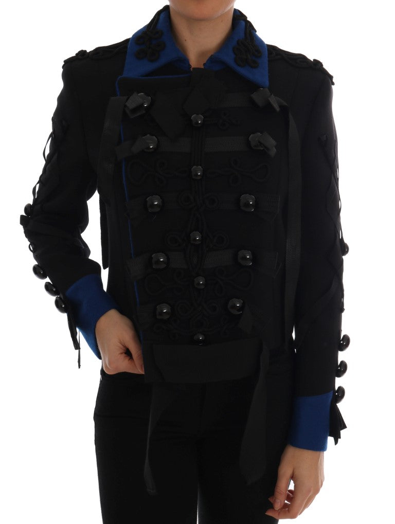 【VIP価格】DOLCE & GABBANA Chic Black & Blue Trench Dolce & Gabbana Chic Black & Blue Short Trench Jacket