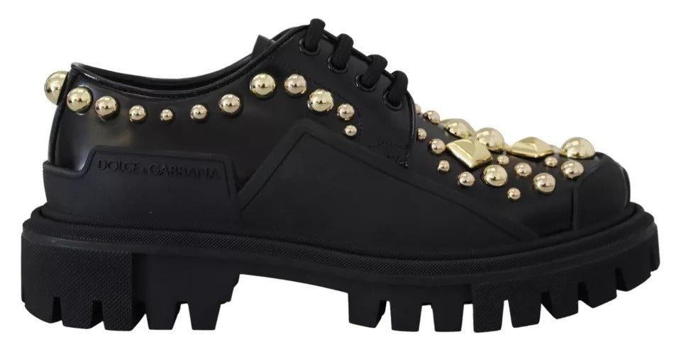 Dolce & Gabbana Black Leather Trekking Derby Embellished Dolce & Gabbana Black Leather Trekking Derby Embellished