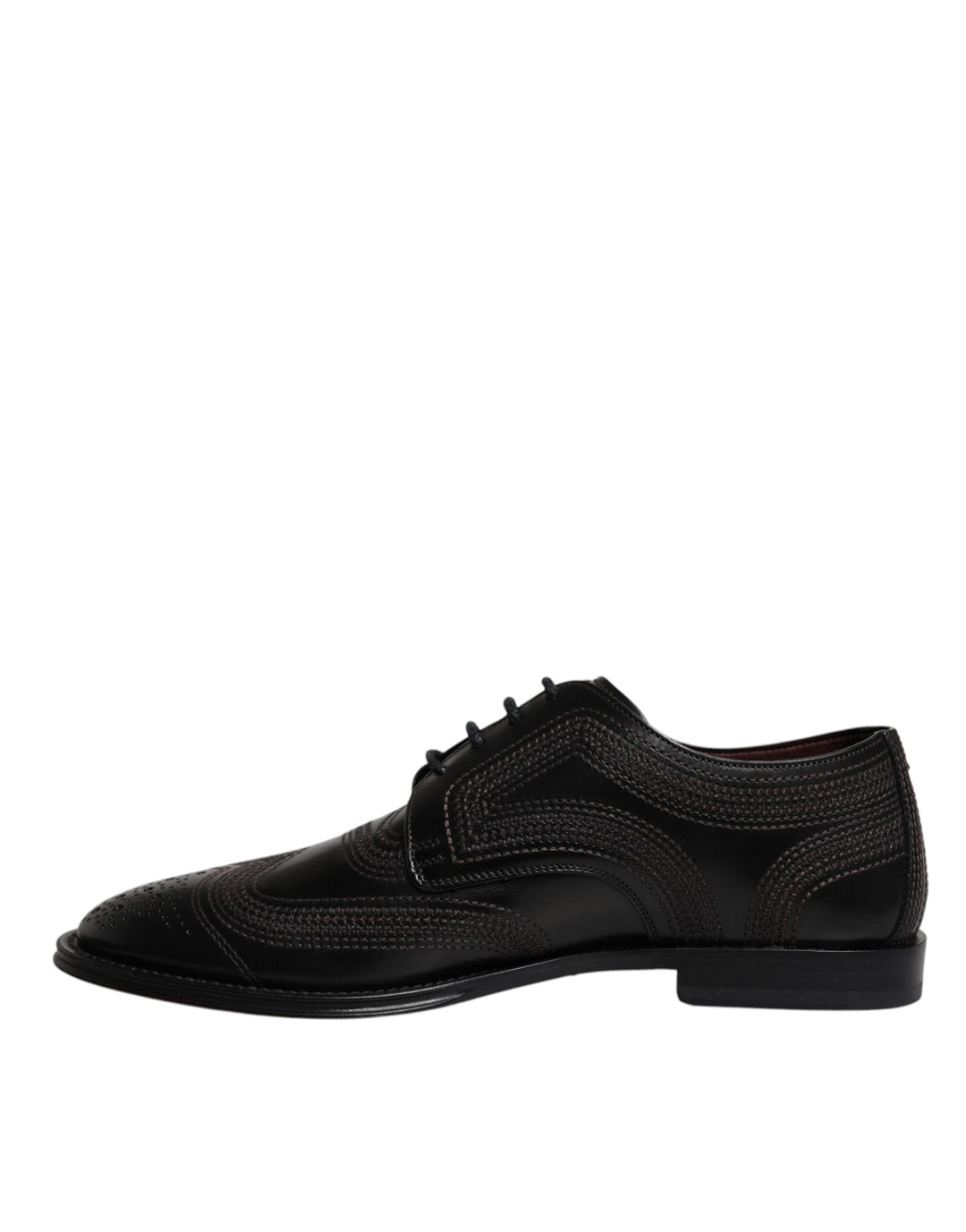 Dolce & Gabbana Black Embroidered Classic Leather Derby Dress Shoes