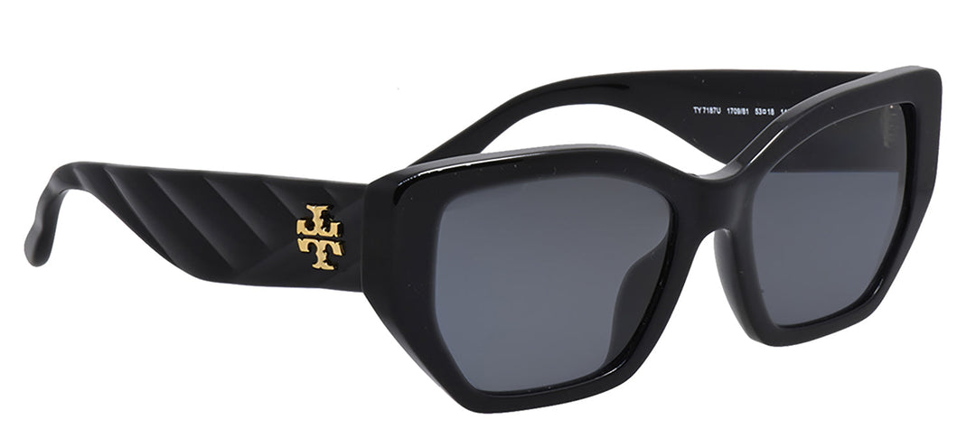 Tory Burch TY 7187U 170981 Irregular Plastic Black Sunglasses with Grey Polarized Lens