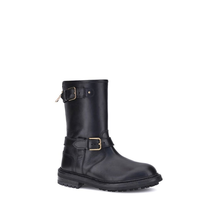 Dolce & Gabbana Black Calf Leather Bos Taurus Lace-Up Boots