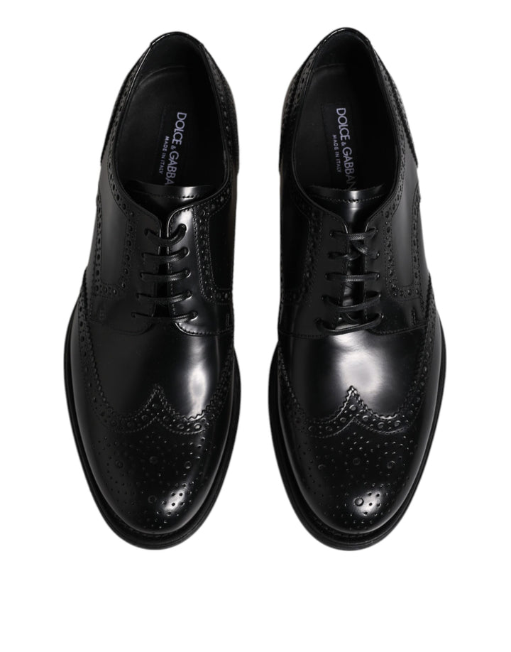 Dolce & Gabbana Black Leather Derby Wingtip Formal Shoes