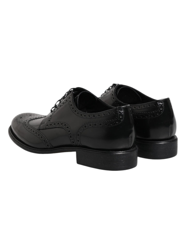 Dolce & Gabbana Black Leather Derby Wingtip Formal Shoes