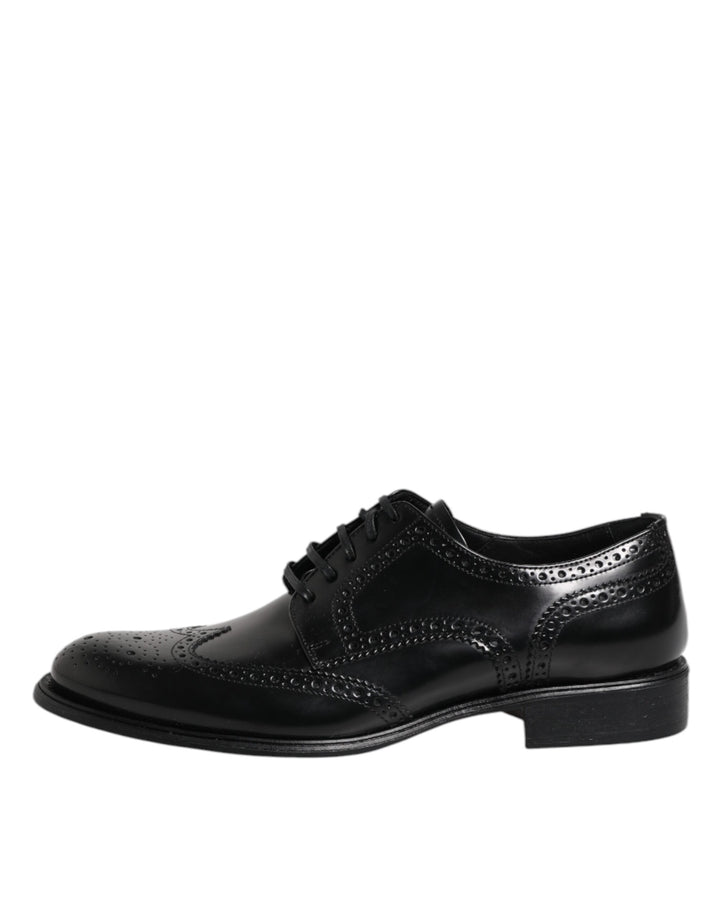 Dolce & Gabbana Black Leather Derby Wingtip Formal Shoes