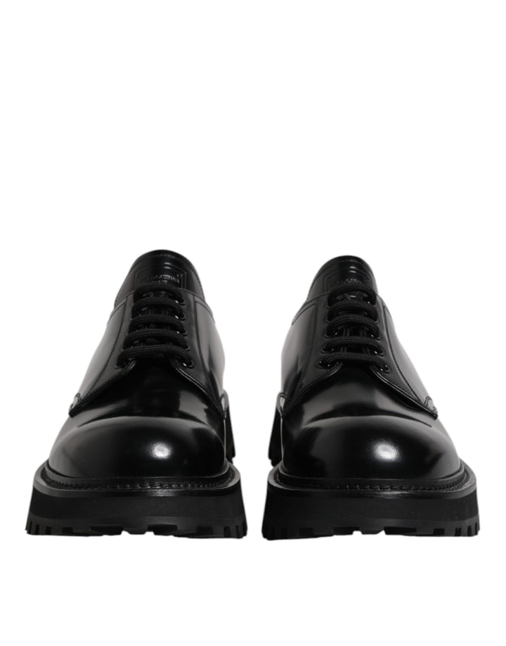 Dolce & Gabbana Black Leather Lace Up Derby Men Dress Shoes