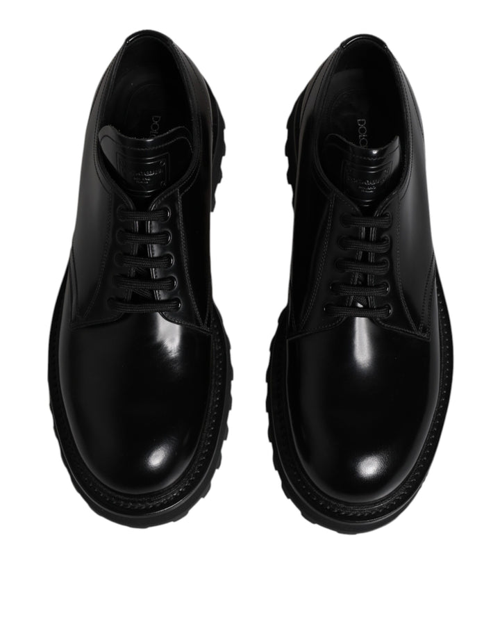 Dolce & Gabbana Black Leather Lace Up Derby Men Dress Shoes