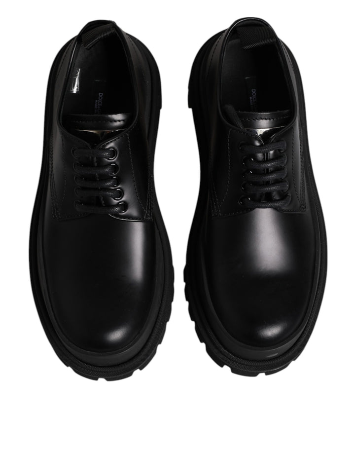 Dolce & Gabbana Black Leather Lace Up Derby Men Dress Shoes