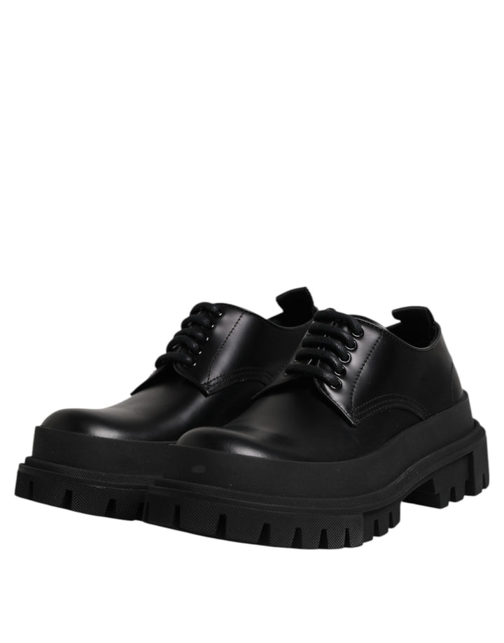 Dolce & Gabbana Black Leather Lace Up Derby Men Dress Shoes