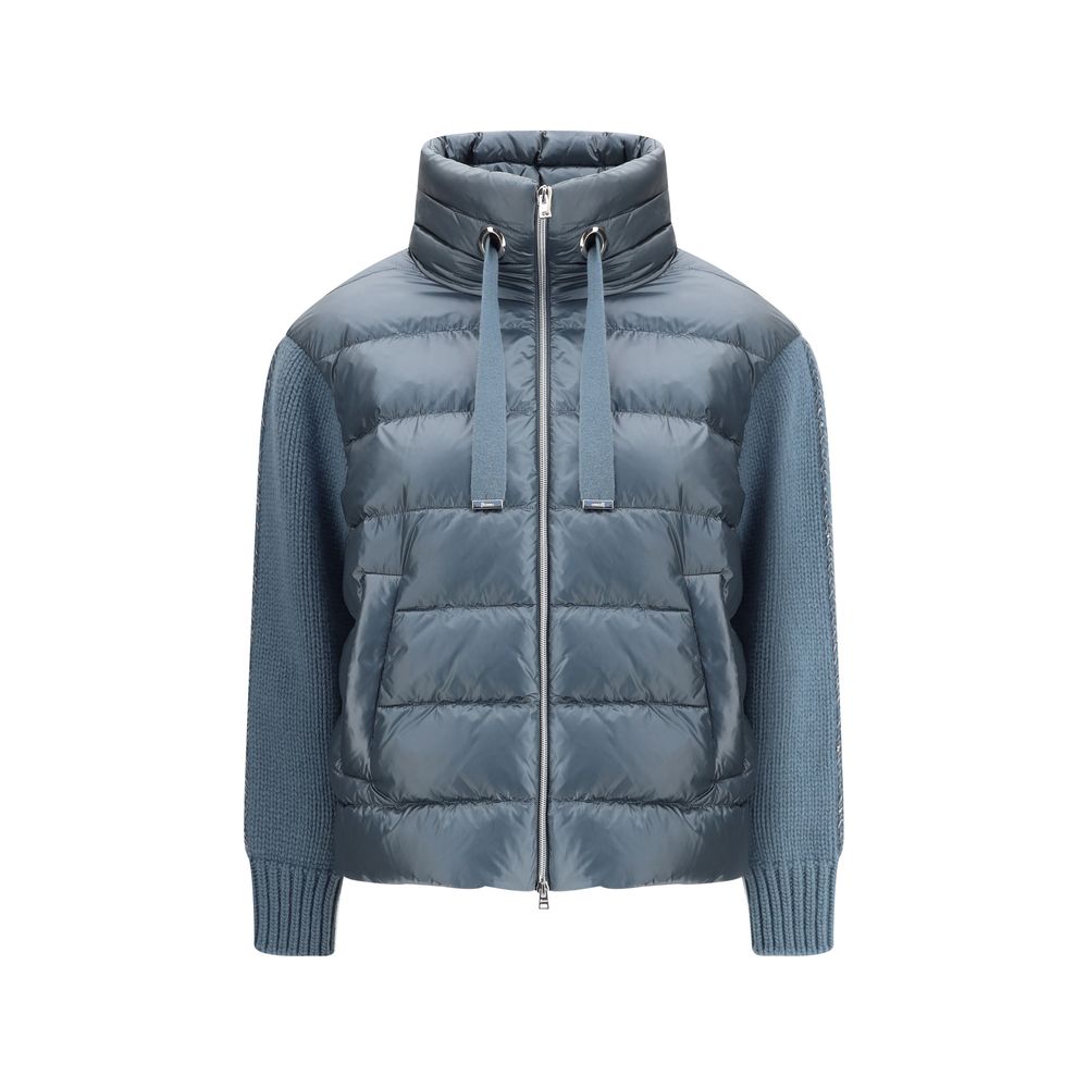 【送料&関税込】Herno Long Down Jacket With Wool Sleeves Herno - Long hooded down jacket brown - The Corner