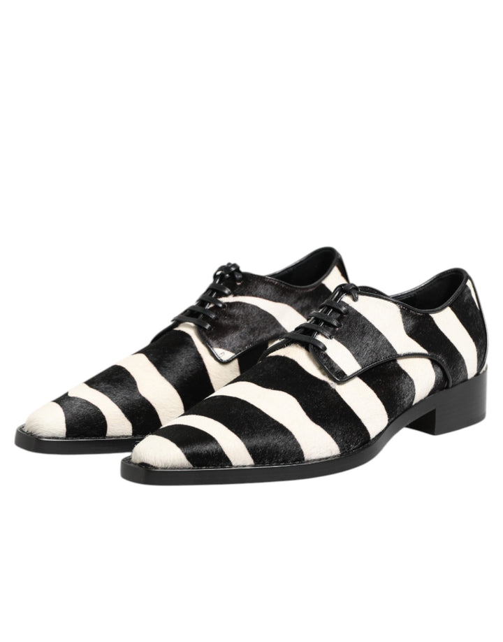 Dolce & Gabbana Black White Zebra Pony Fur Dress Shoes