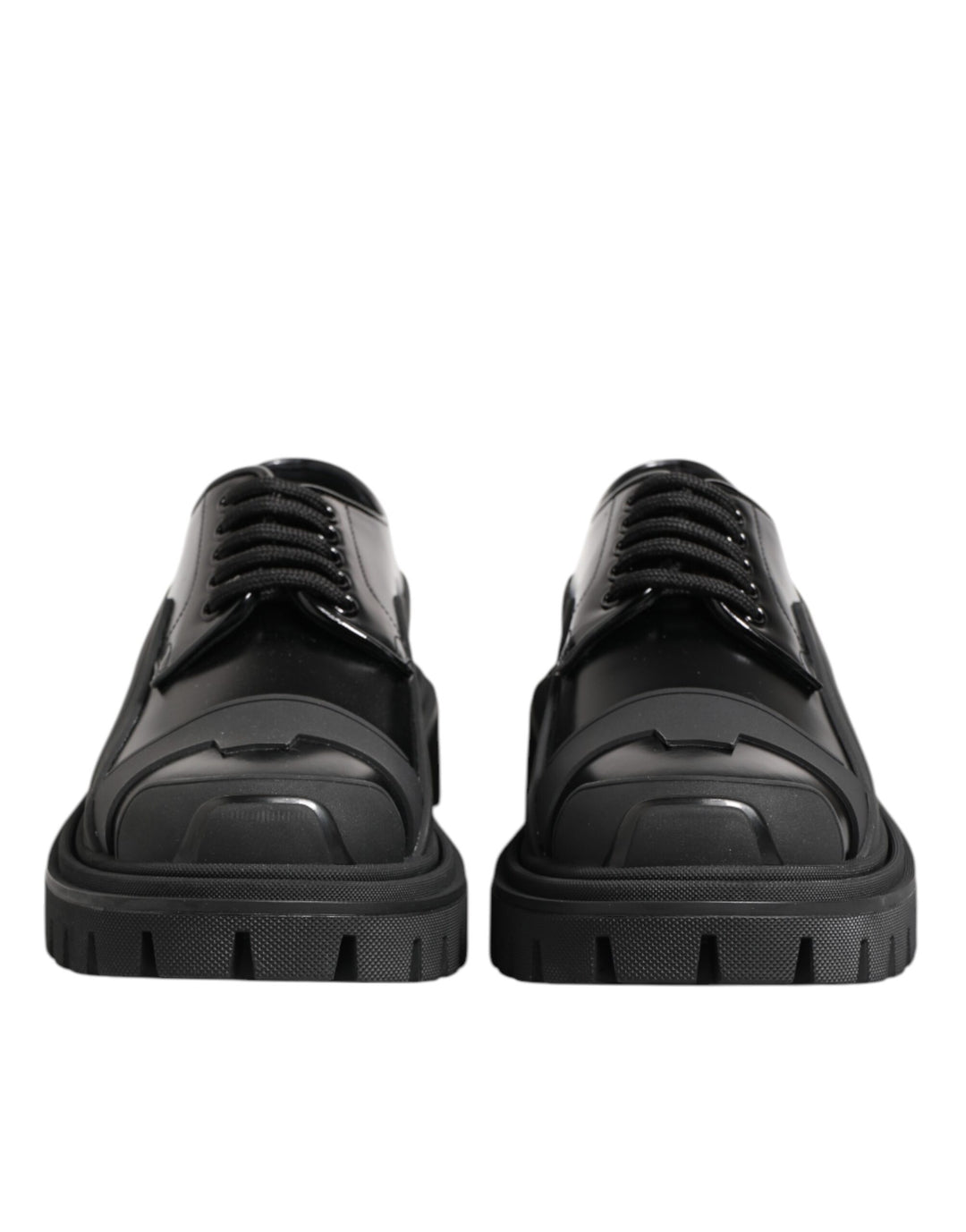 Dolce & Gabbana Black Patent Leather Trekking Derby Shoes