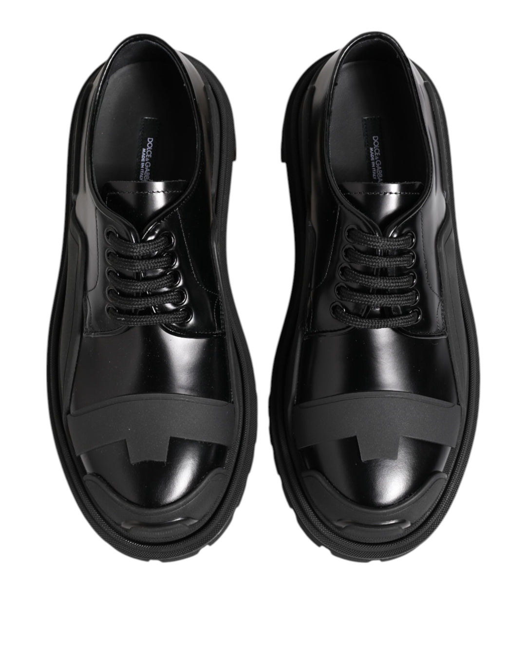 Dolce & Gabbana Black Patent Leather Trekking Derby Shoes