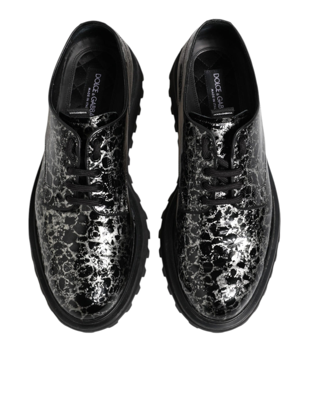 Dolce & Gabbana Black White Calfskin Chunky Derby Shoes