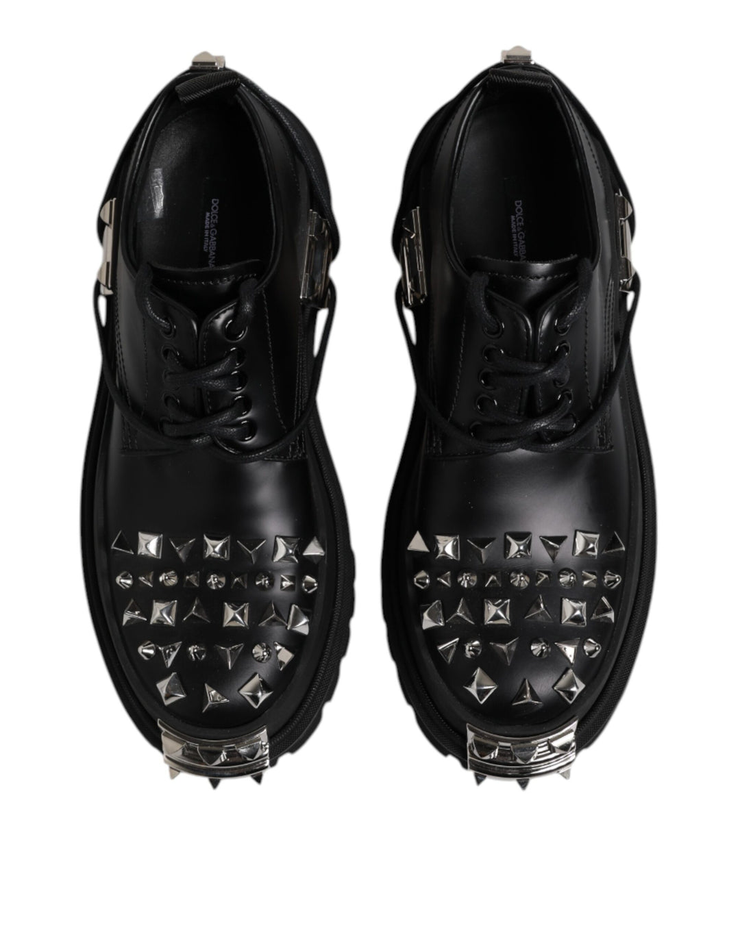 Dolce & Gabbana Black Leather Embellished Trekking Derby Shoes