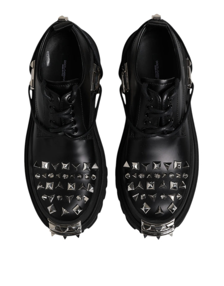 Dolce & Gabbana Black Leather Embellished Trekking Derby Shoes