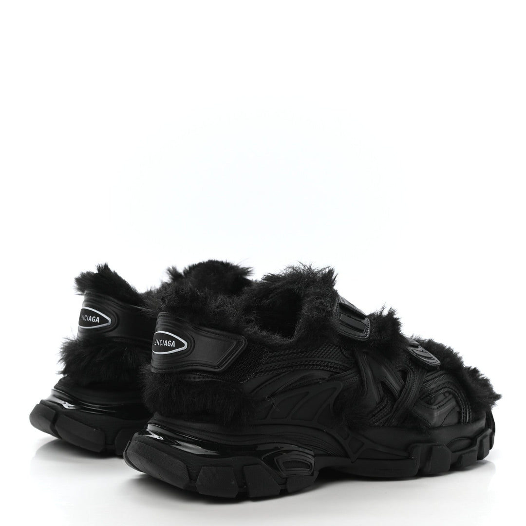 Balenciaga Faux Fur Rubber Mesh Track Sandals 'Black'