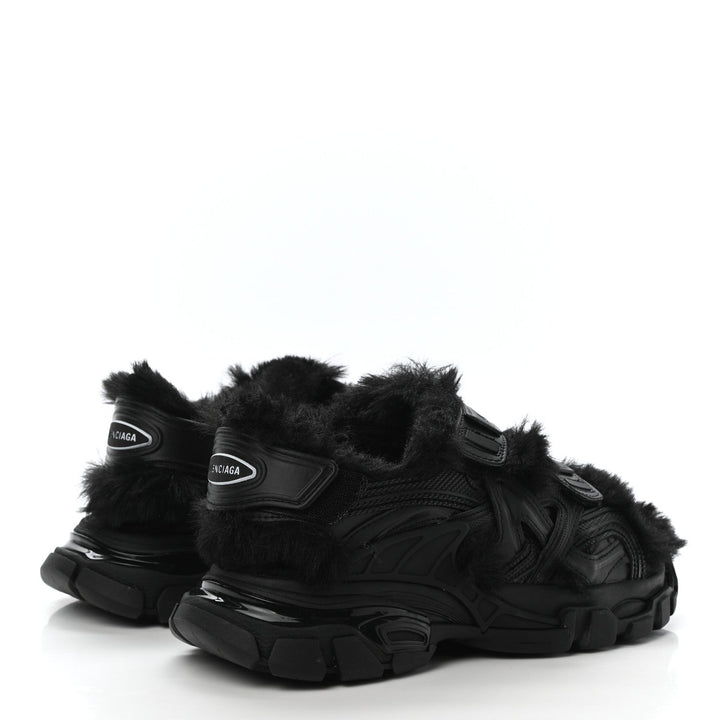 Balenciaga Faux Fur Rubber Mesh Track Sandals 'Black'