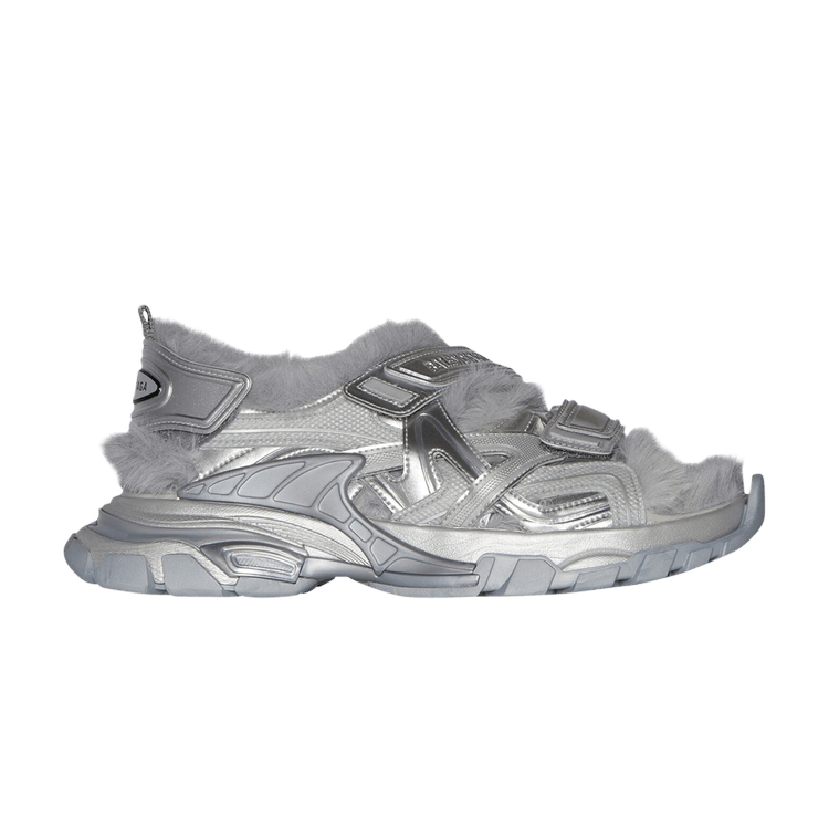 Balenciaga Faux Fur Rubber Mesh Track Sandal ' Metallic Grey'