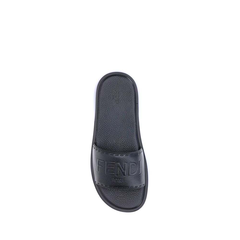 Fendi Black Calf Leather Bos Taurus Sandals