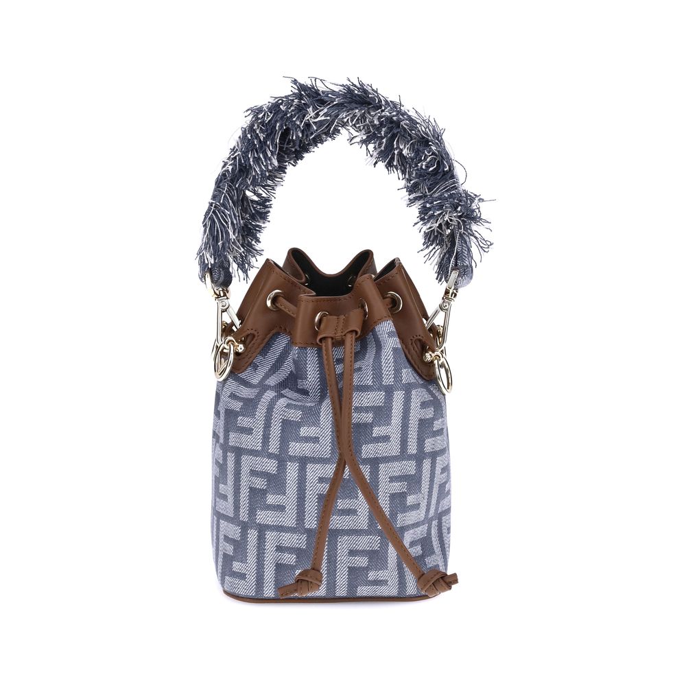 【送料&関税込】Fendi Mon Tesor Bucket Bag Fendi - Mon Tresor Charcoal Leather & Blue Mesh Mini Bag