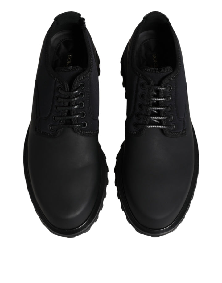 Dolce & Gabbana Black Leather Lace Up Trekking Dress Shoes