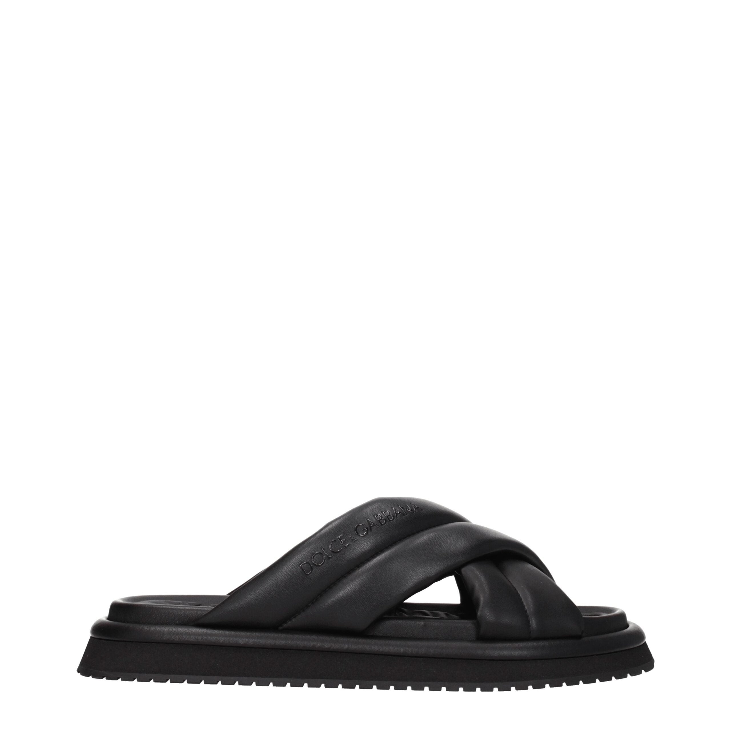 Dolce & Gabbana Black Leather Slippers Sandals | Luxury