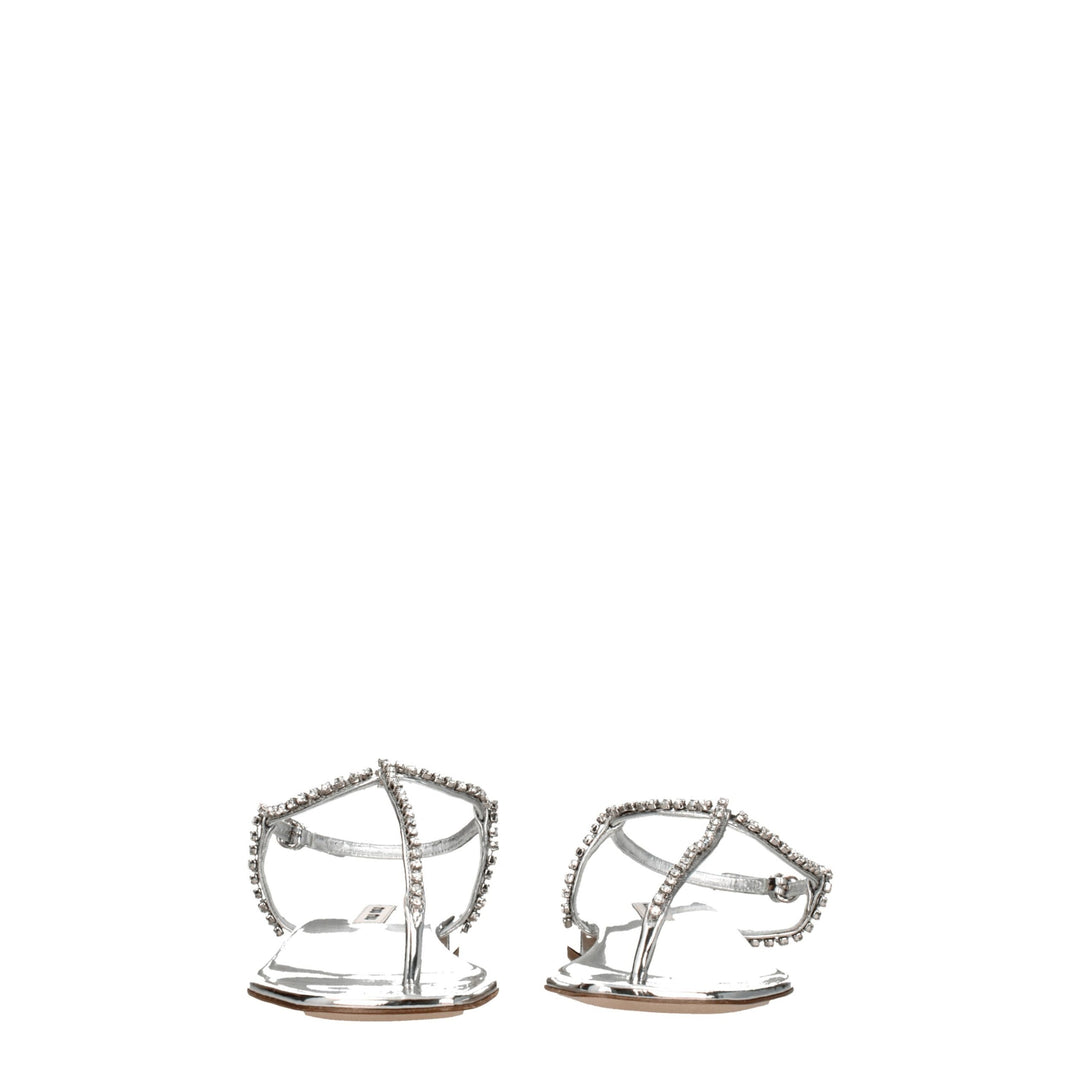 Miu Miu Gray Leather Flip-Flop Sandals