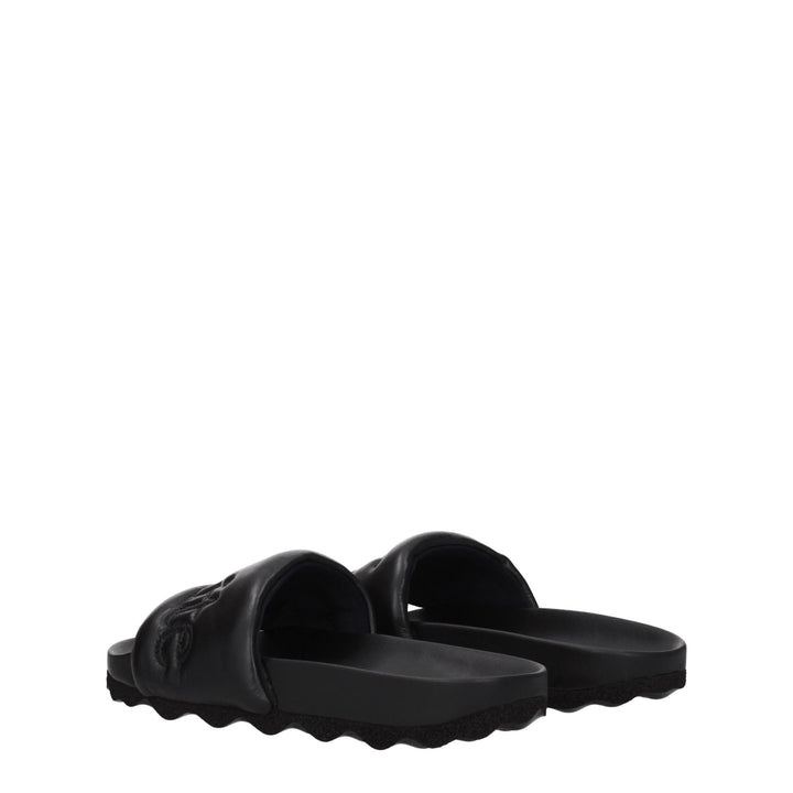 Off-White Black Leather Slippers