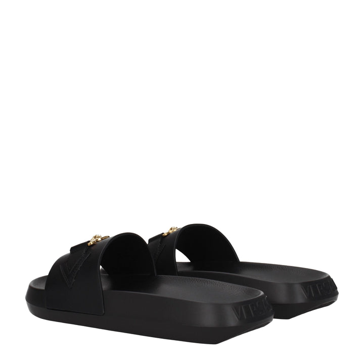Versace Black Leather Slippers