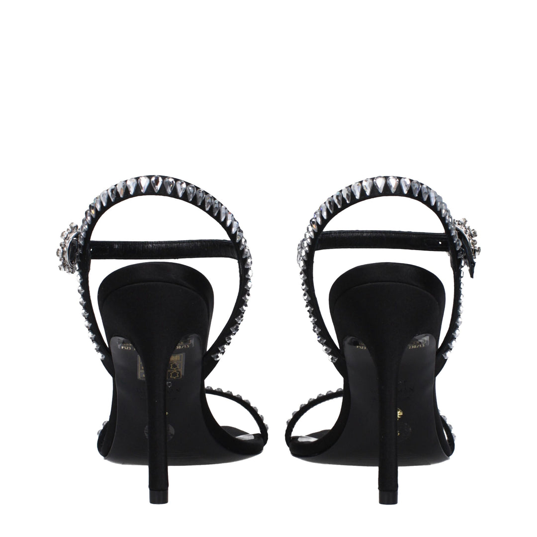 Stuart Weitzman Black Satin Stiletto Heel Sandals