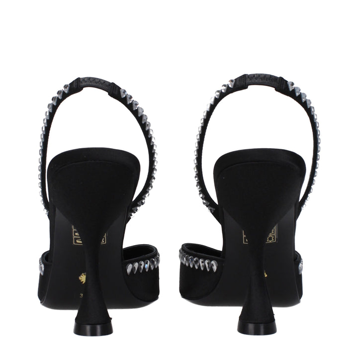 Stuart Weitzman Black Satin Stiletto Heel Sandals