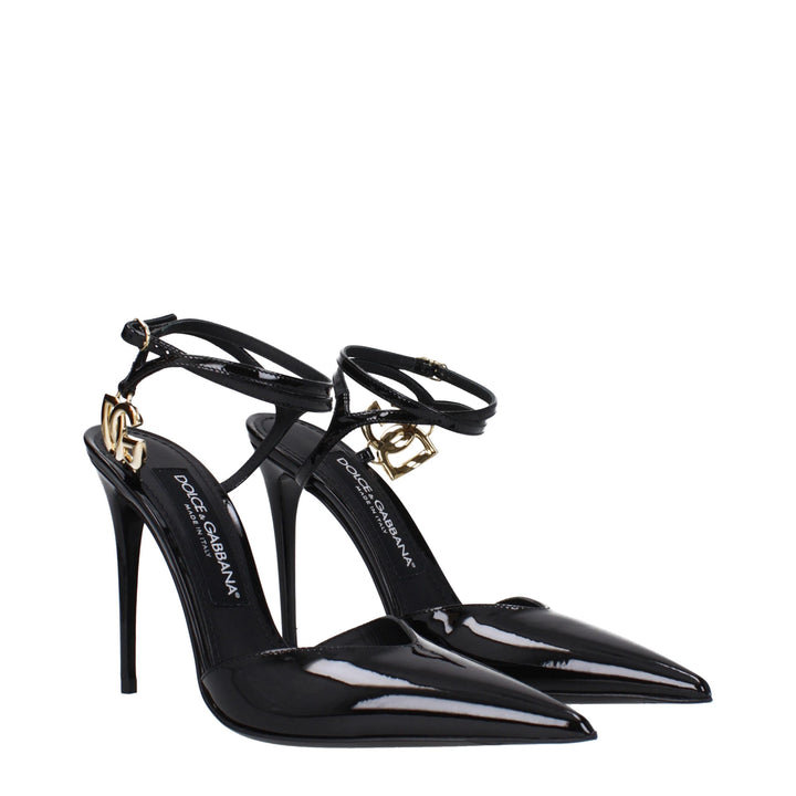 Dolce & Gabbana Black Leather Stiletto Heel Sandals