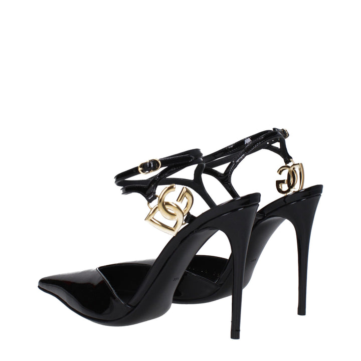 Dolce & Gabbana Black Leather Stiletto Heel Sandals