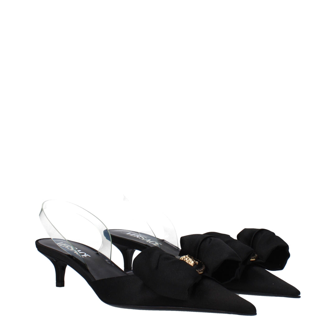Versace Black Satin Flat Sandals