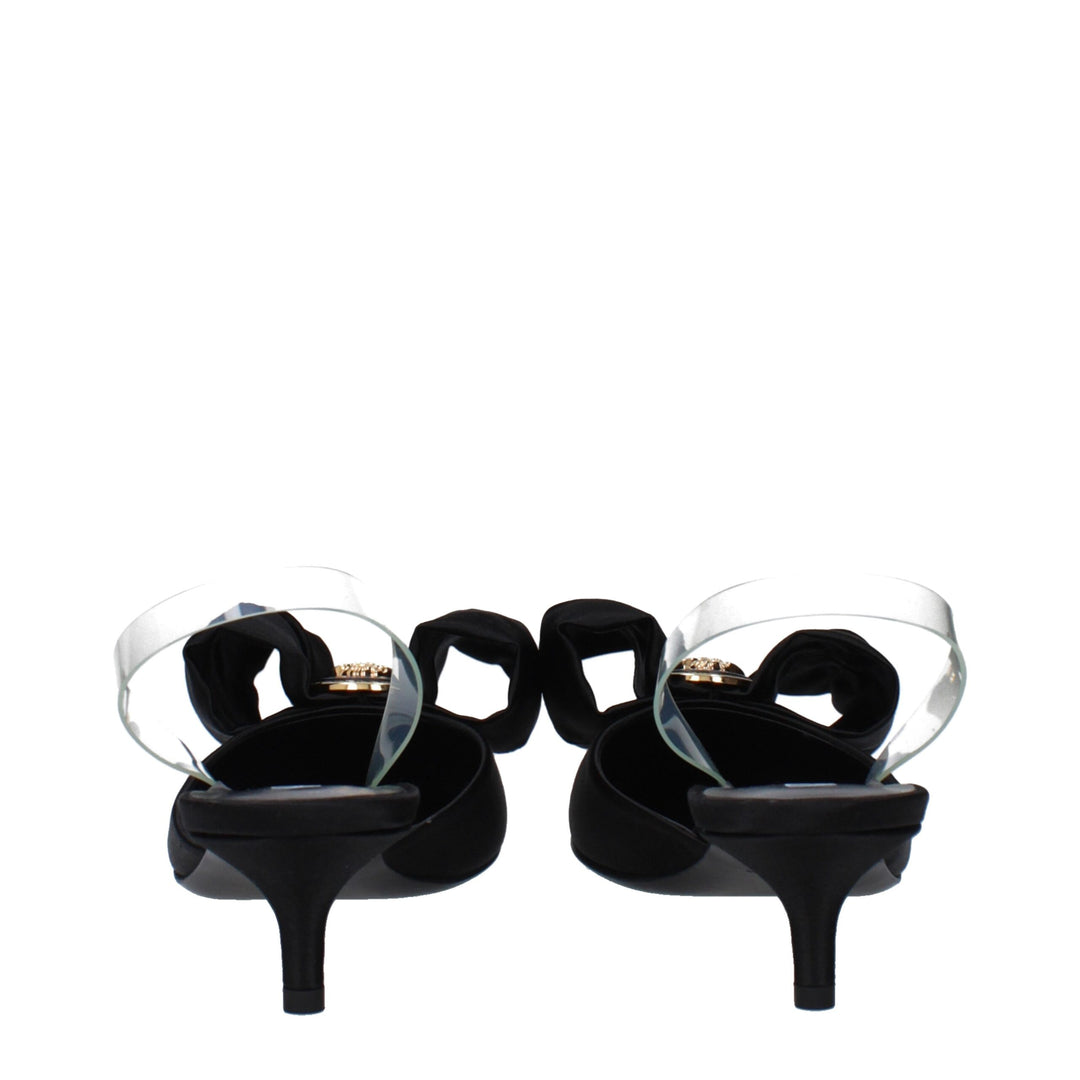 Versace Black Satin Flat Sandals