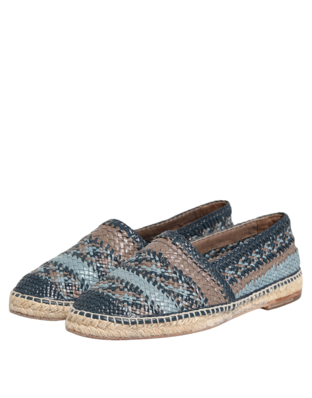 Dolce & Gabbana Blue Gray Woven Leather Buffalo Espadrille Shoes