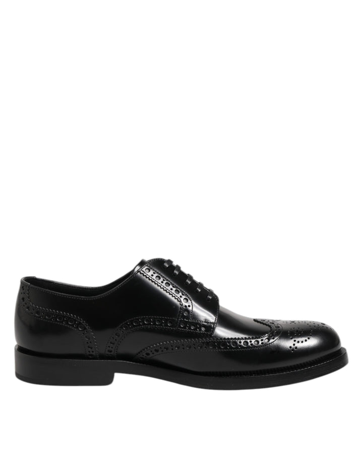 Dolce & Gabbana Black Leather Derby Wingtip Formal Shoes