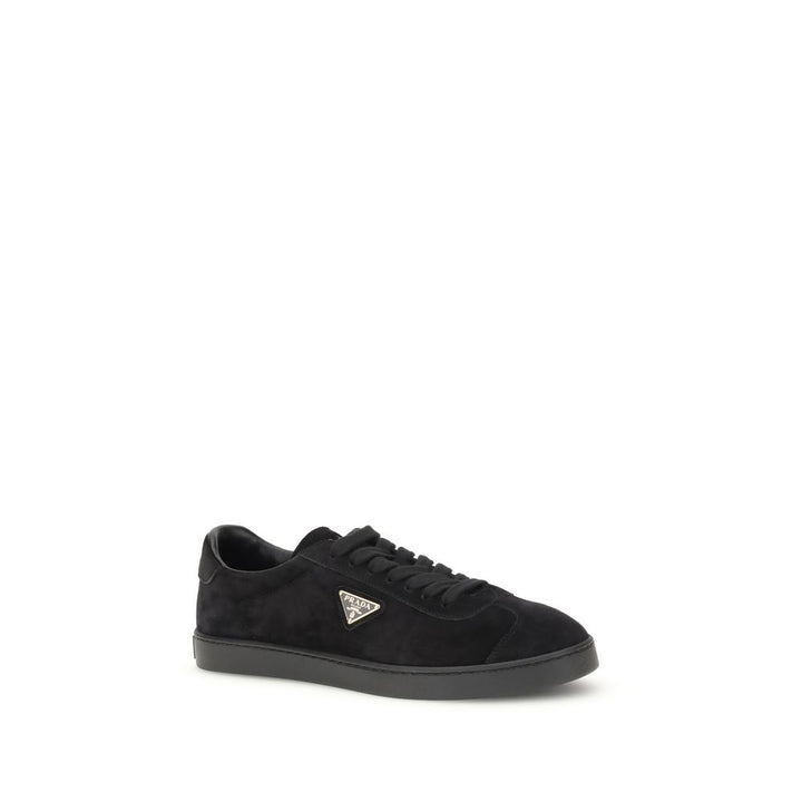 Prada Black Calf Leather Bos Taurus Low Top Sneakers