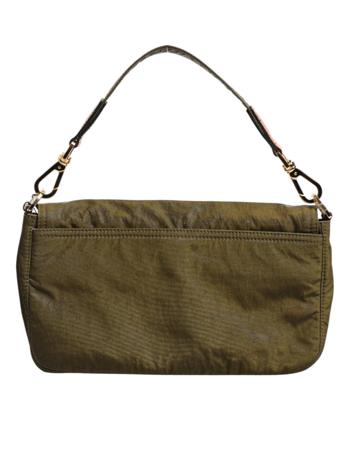 Dolce & Gabbana Dark Green Nylon Logo Plaque Shoulder Strap Borse Bag