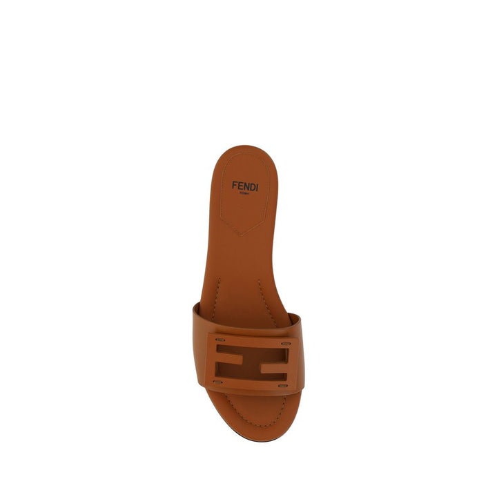Fendi Brown Calf Leather Bos Taurus Flat Sandals