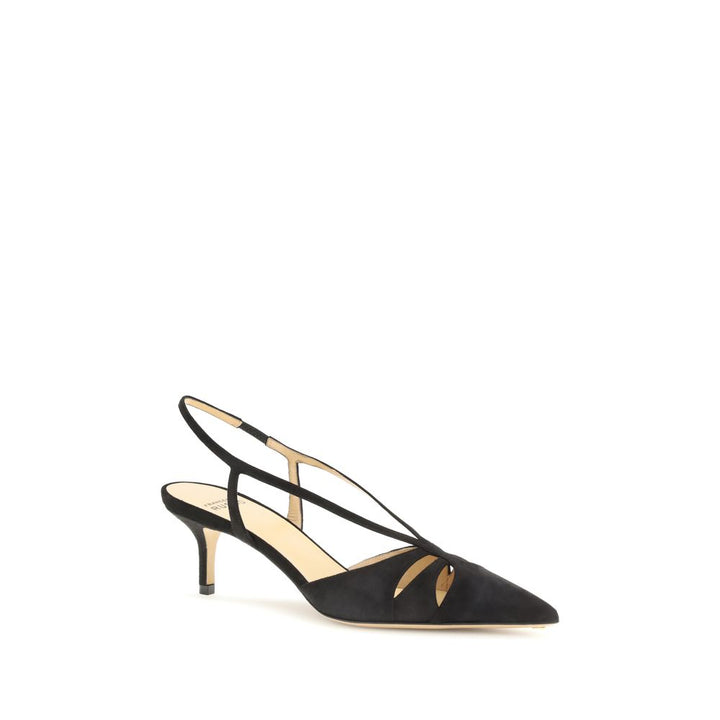 Francesco Russo Black Calf Leather Bos Taurus Mid Heel Pumps