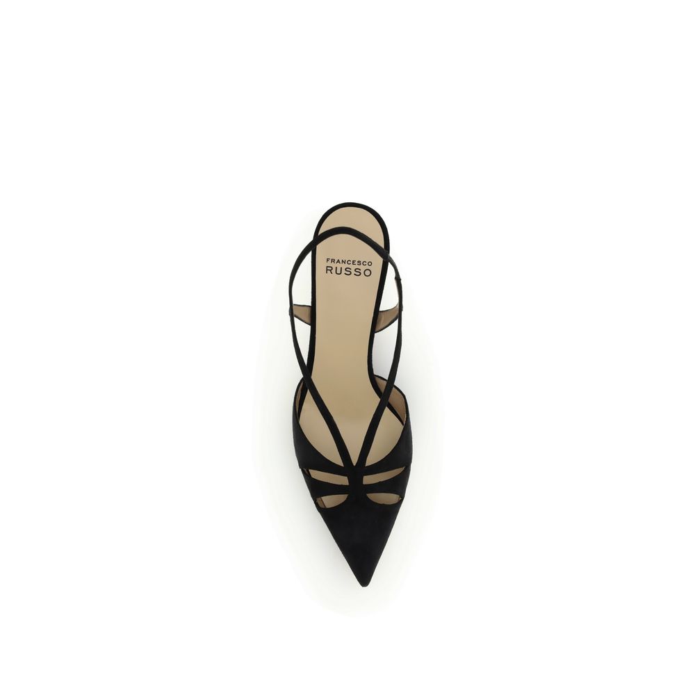 Francesco Russo Black Calf Leather Bos Taurus Mid Heel Pumps